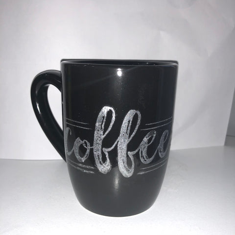 11Oz Black Ceramic Mug with "Coffee" in Silver Glitter