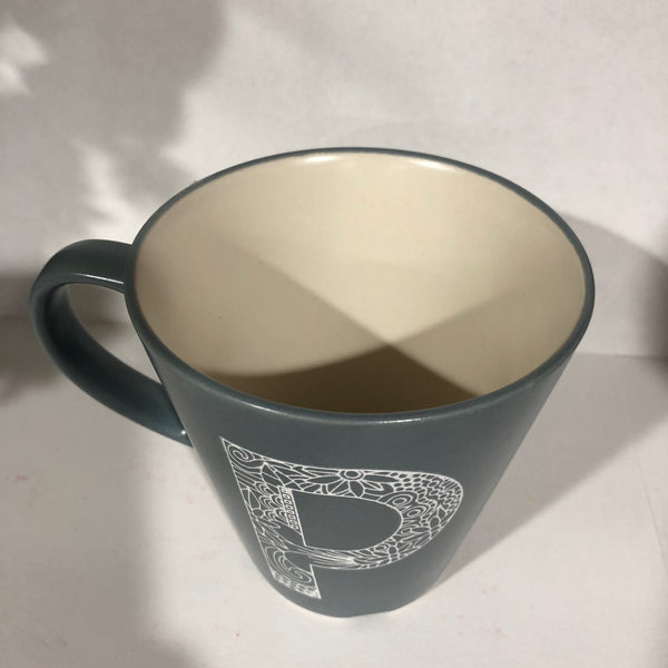 13Oz Gray Ceramic Mug with Name Initial in White