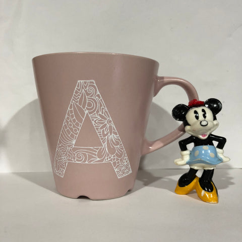 13Oz Pink Ceramic Mug with Name Initial in White