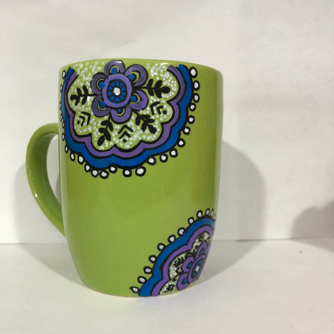 11Oz Green Ceramic Mug with doodles design