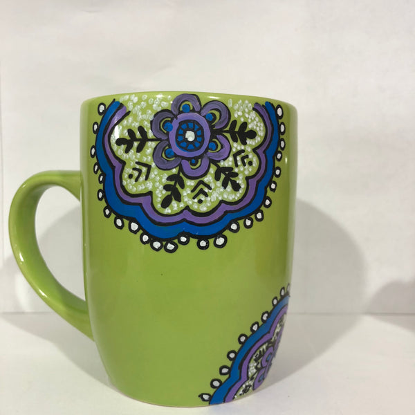 11Oz Green Ceramic Mug with doodles design