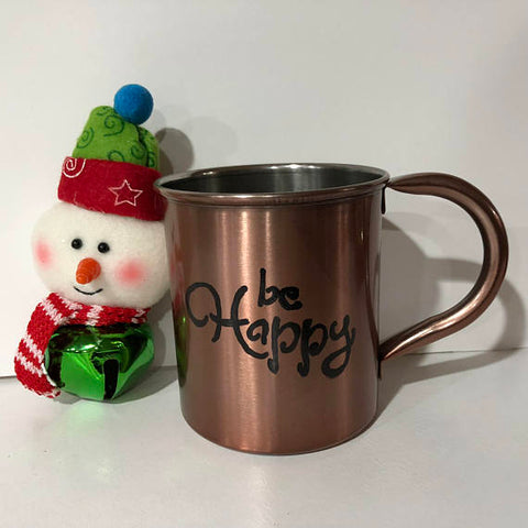 16Oz Metal Lightweight mug with "Be Happy" quote